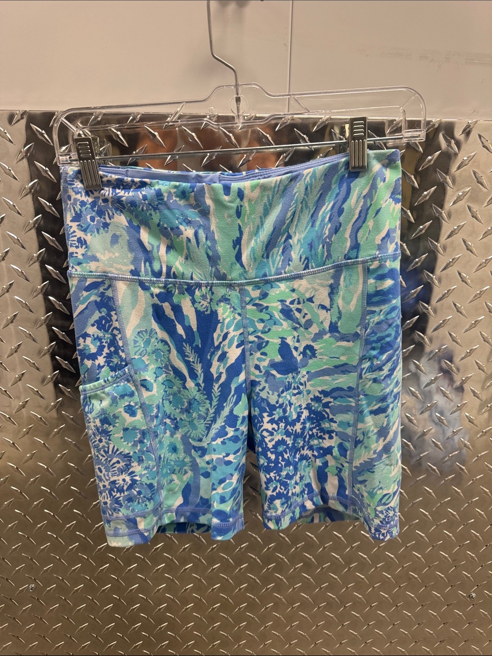 Lilly Pulitzer Blue & Aqua Printed Bike Shorts- Luxeletic- M